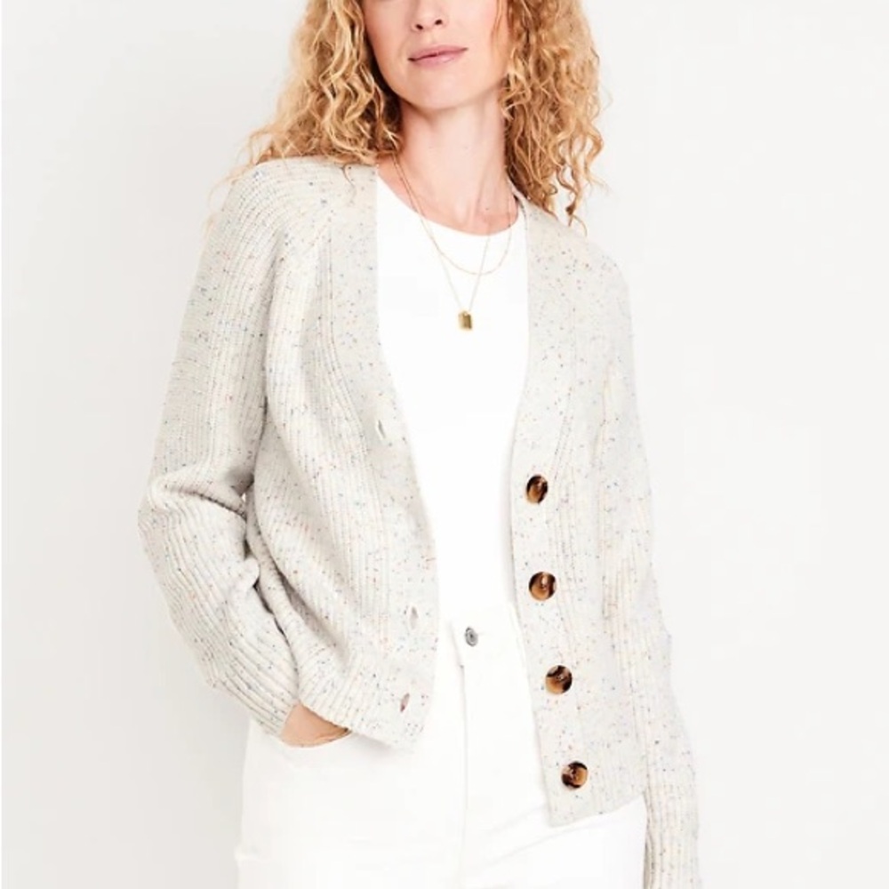 EUC Old Navy Women’s Shaker-Stitch Cardigan Multi White M